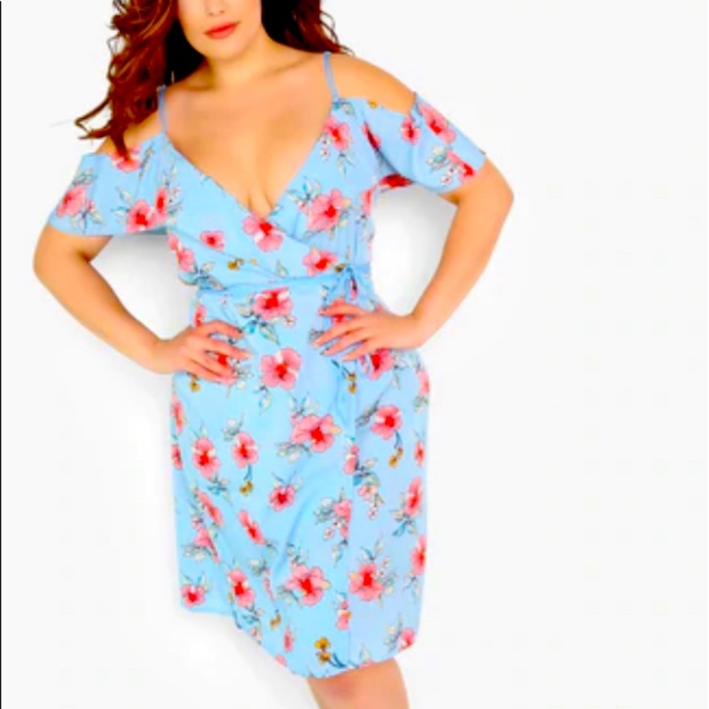 Rebdolls "Garden Time" Over The Shoulder Wrap Dress - 2X / Pale Blue